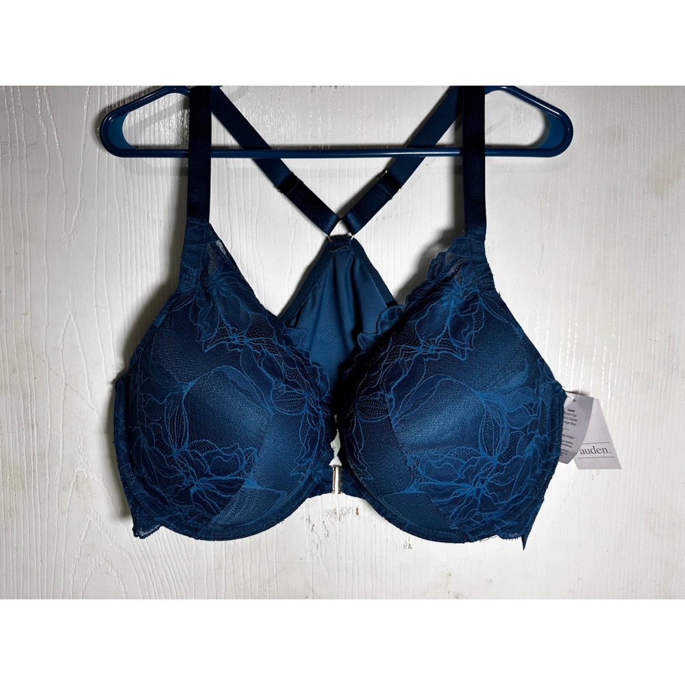 Auden Lace Push-Up Front Close Plunge Bra Teal Blue 44D Racerback Underwire NWT